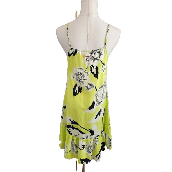 MAAJI Enchanted Mystery Print Cover-Up Dress Sz Small $98 Neon Yellow Ruffle Hem - Picture 3 of 5